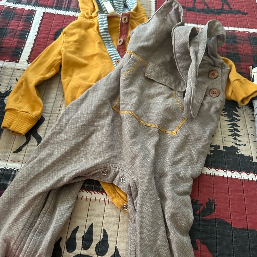 Brown Overalls with Yellow Hoodie Set